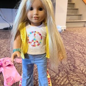 American Girl Doll with Yellow Vest and Blue Jeans